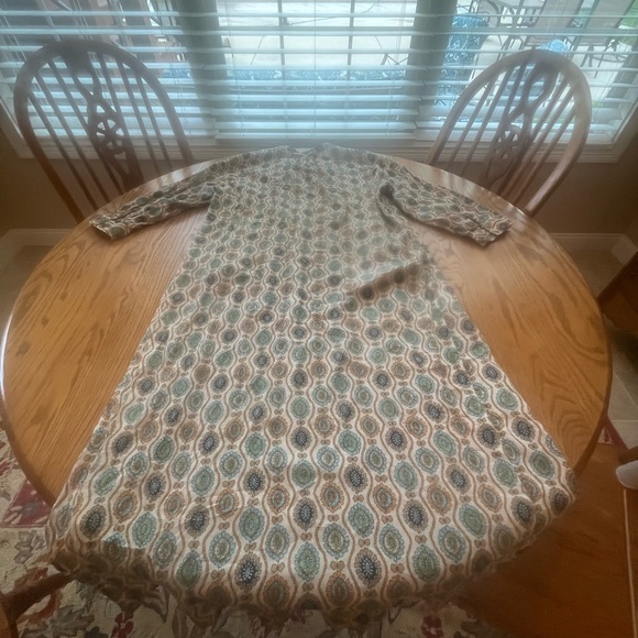 Rue de Femme Caftan Long Maxi Dress Double Front Slit Sand L V-Neck Pockets - Picture 4 of 16